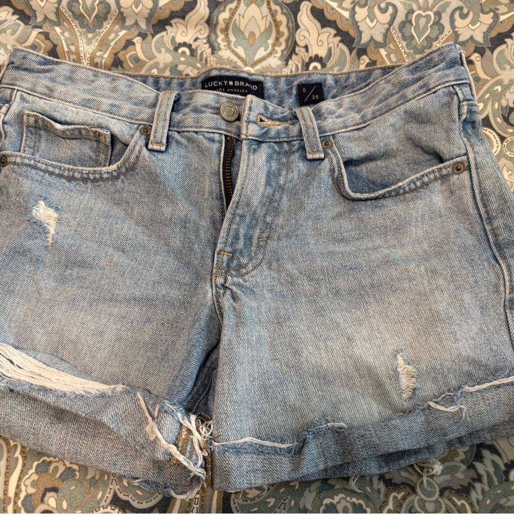 Lucky Brand Faded Blue Ripped Jean Shorts‎